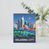 Oklahoma City Night Waterverf Briefkaart (Staand voorkant)