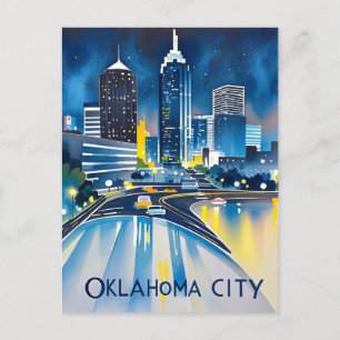 Oklahoma City Night Waterverf Briefkaart