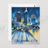 Oklahoma City Night Waterverf Briefkaart (Voorkant / Achterkant)