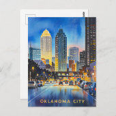 Oklahoma City Night Waterverf Briefkaart (Voorkant / Achterkant)