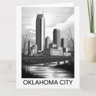 Oklahoma City Oklahoma Silhouet Zwart Wit Houtsned Kaart