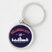 Oklahoma City Skyline & Flag Souvenir Sleutelhanger (Voorkant)