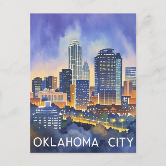 Oklahoma City water kleur skyline Briefkaart (Voorkant)