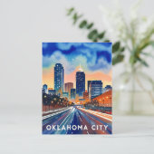 Oklahoma City water kleur skyline Briefkaart (Staand voorkant)