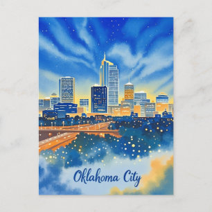 Oklahoma City water kleur skyline Briefkaart