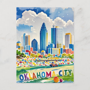 Oklahoma City water kleur skyline Briefkaart