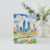 Oklahoma City water kleur skyline Briefkaart (Staand voorkant)