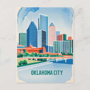 Oklahoma City water kleur skyline Briefkaart