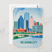 Oklahoma City water kleur skyline Briefkaart (Voorkant / Achterkant)