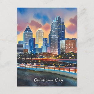 Oklahoma City water kleur skyline Briefkaart