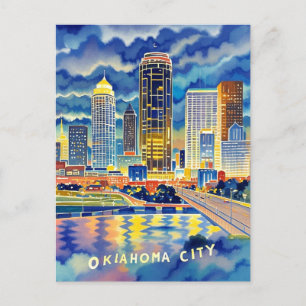 Oklahoma City water kleur skyline Briefkaart