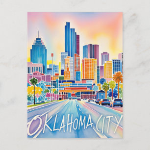 Oklahoma City water kleur skyline Briefkaart