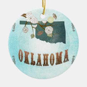 Oklahoma-kaart met mooie vogels keramisch ornament