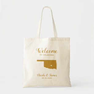 Oklahoma Map Wedding Welcome Bag, Gold Tote Bag