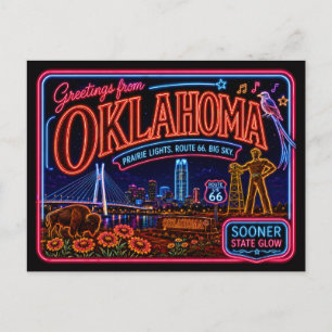 Oklahoma Neon Staat Retro Vintage Briefkaart