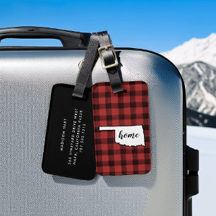 Oklahoma Red & Black Buffalo Plaid Home State Bagagelabel