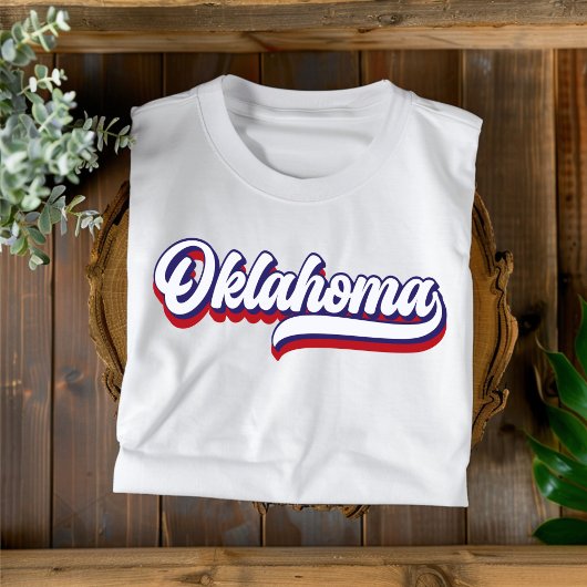 Oklahoma Rood Wit en Blauw  Script T-shirt