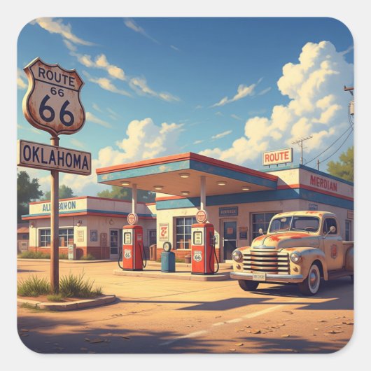 Oklahoma Route 66 tankstation Vierkante Sticker (Voorkant)