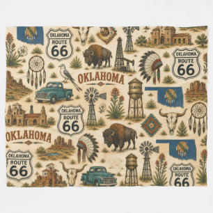 Oklahoma Route 66 Vintage Western Collage Fleece Deken