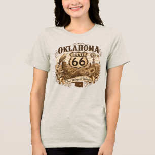 Oklahoma Scissortail Windmolen Prairie Retro Sepia Tri-Blend Shirt