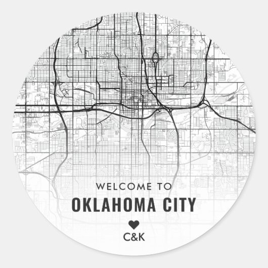 Oklahoma Stadsplattegrond | Bruiloft Welkom Ronde Sticker (Voorkant)