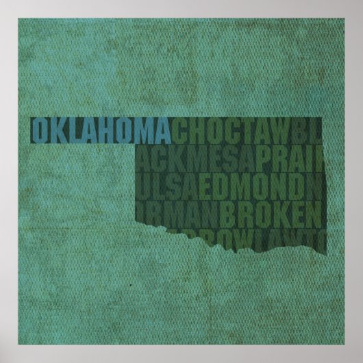 Oklahoma State Outline Word Map op Canvas Poster (Voorkant)
