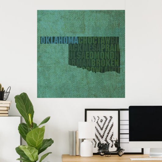 Oklahoma State Outline Word Map op Canvas Poster (Thuiskantoor)