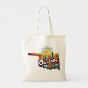 Oklahoma State Zonsondergang Stadssilhouet Tote Bag