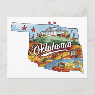 Oklahoma USA Staat Vorm Vintage Waterverf Briefkaart