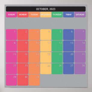 Oktober 2023 planner kalender kleur dagen poster
