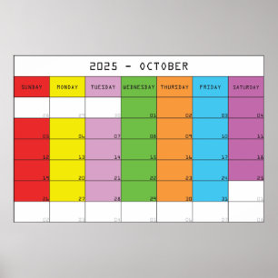 Oktober 2025 kleurdagen kalender planer poster