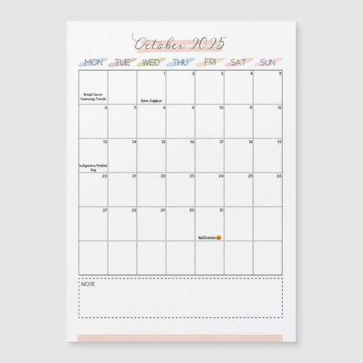 Oktober 2025 Magnetische kalender (Voorkant)
