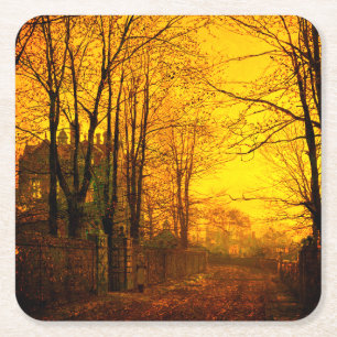 Oktober Afterglow John Atkinson Grimshaw Vierkante Kartonnen Onderzetter