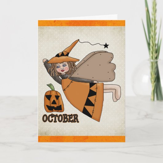 Oktober Angel Halloween/Birthday Kaart (Voorkant)