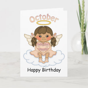 Oktober Birthstone Angel Brunette Verjaardag Kaart