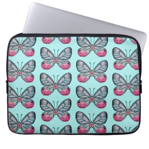 Oktober Blauwgroen Glasvleugel Vlinderpatroon Ontw Laptop Sleeve