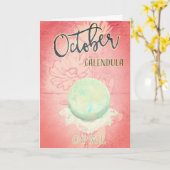 Oktober Calendula en Opal Verjaardag Kaart (Gele Bloem)