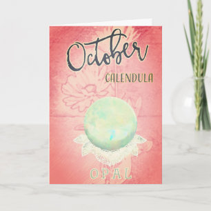 Oktober Calendula en Opal Verjaardag Kaart