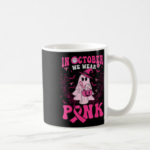 Oktober dragen we een roze shirt spook Halloween b Koffiemok