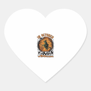 Oktober dragen we oranje vliegende heks pompoenen hart sticker