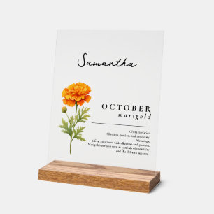Oktober Geboorte Maand Bloem Marigold gepersonalis Acryl Bord
