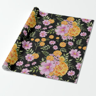 Oktober Geboorte Maand Bloemen Marigold Cosmos Cadeaupapier
