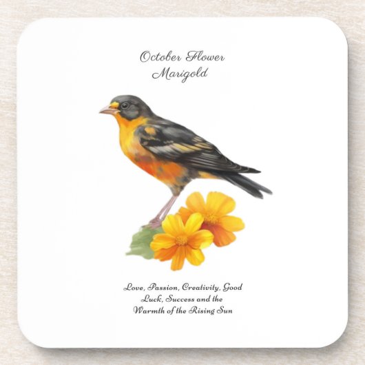 Oktober goudsbloem en vogelgeboorte bier onderzetter (Voorkant)