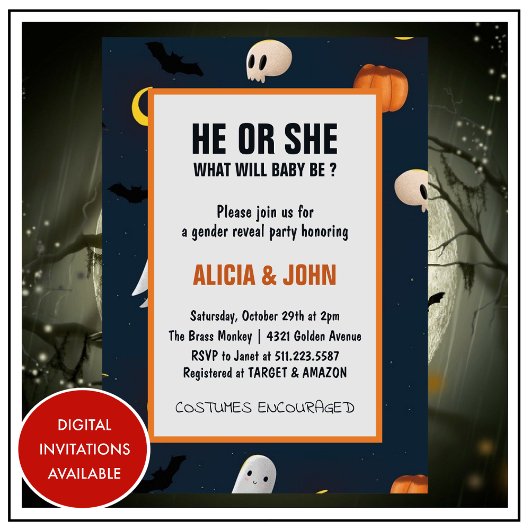 Oktober Hij of Zij Halloween geslachtsonthulling Kaart