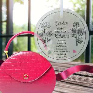 Oktober Marigold en Cosmos Verjaardag Keepsake Glas Ornament