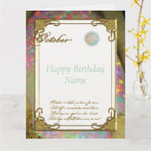Oktober Opal Birthstone Verjaardag 8,5 x 11 Kaart (Gele Bloem)