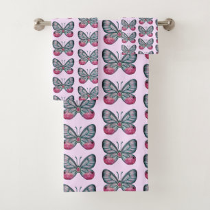 Oktober Roze Glazen Vlinder Patroon Ontwerp Bad Handdoek
