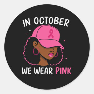 Oktober Roze Lint Afro Vrouw Borstkanker Bewust Ronde Sticker