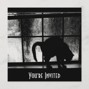 Oktober schetst kat Silhouette bij venster 2 B&W Kaart