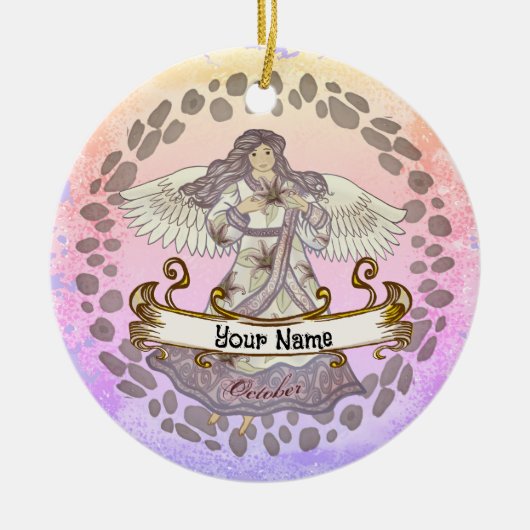 Oktober Verjaardag Angel verjaardag aangepaste orn Keramisch Ornament (Voorkant)